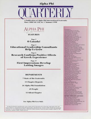 Alpha Phi Quarterly, Vol. 110, No. 2, Spring 1998 Table of Contents