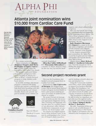 Alpha Phi Foundation: Atlanta Joint Nomination Wins $10,000 From Cardiac Care Fund. Alpha Phi Foundation: Second Project Receives Grant
