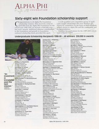 Alpha Phi Foundation: Sixty-Eight Win Foundation Scholarship Support. 63rd Biennial Convention Advertisement, Fall 1998