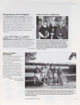 Alumnae Pride: Morgantown, West Virginia, Fall 1998. Alumnae Pride: Sisters Gather in Sisters. Alumnae Pride: Palos Verdes, California, Fall 1998