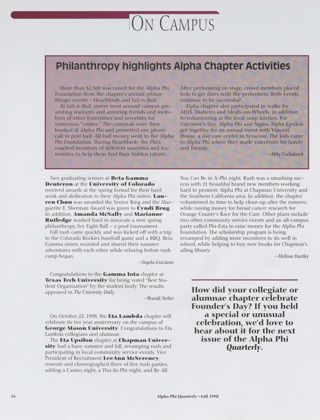 On Campus: Beta Gamma Deuteron at the University of Colorado, Fall 1998. On Campus: Gamma Iota at Texas Tech University, Fall 1998. On Campus: Eta Lambda at George Mason University, Fall 1998