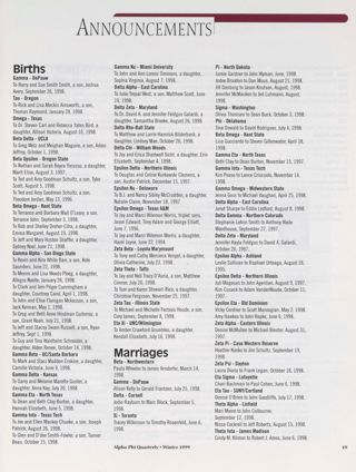 Announcements: Births, Winter 1999. Announcements: Marriages, Winter 1999