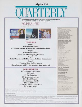 Alpha Phi Quarterly, Vol. 111, No. 1, Winter 1999 Table of Contents