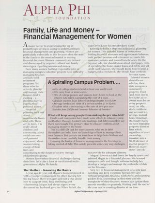 Family, Life and Money - Financial Management for Women. Convention 2000 Advertisement, Spring 1999