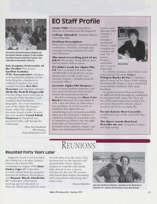 On Campus: Iota Gamma (University of the Pacific), Spring 1999. EO Staff Profile, Spring 1999. Reunions: Reunited Forty Years Later