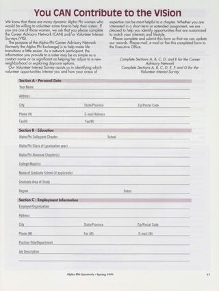 You Can Contribute to the Vision, Spring 1999. Alumnae Pride: Tampa Bay, Florida, Spring 1999