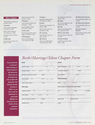 Announcements: Silent Chapter, Summer 1999. Birth/Marriage/Silent Chapter Form, Summer 1999
