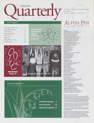 Alpha Phi Quarterly, Vol. 111, No. 3, Summer 1999 Table of Contents