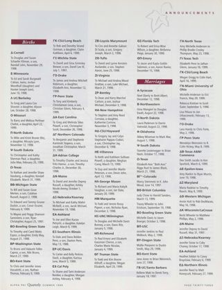 Announcements: Marriages, Summer 1999. Reunions, Summer 1999