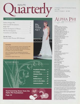 Alpha Phi Quarterly, Vol. 111, No. 4, Fall 1999 Table of Contents