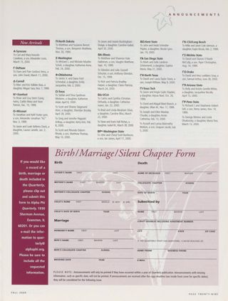 Birth/Marriage/Silent Chapter Form, Fall 2000. People: Phi-tured Authors, Fall 2000