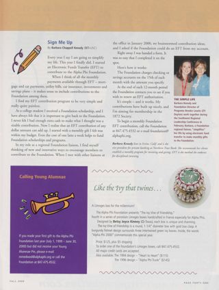 Sign Me Up. Calling Young Alumnae. Alpha Phi Limoges Box Advertisement, Fall 2000