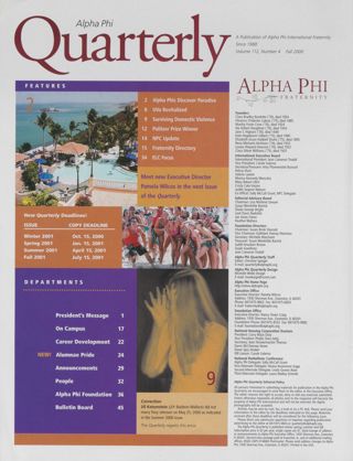 Alpha Phi Quarterly, Vol. 112, No. 4, Fall 2000 Table of Contents
