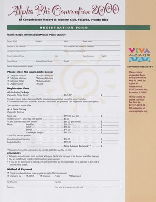 Alpha Phi Convention 2000 Registration Form