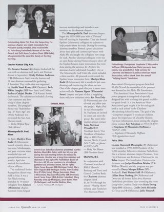 Alumnae Pride: Tampa Bay, Fla., Winter 2000, Continued. Alumnae Pride: Greater Kansas City, Kan., Winter 2000. Alumnae Pride: Minneapolis/St. Paul, Minn., Winter 2000. Alumnae Pride: Detroit, Mich., Winter 2000. Alumnae Pride: Charlotte, N.C., Winter 2000. Alumnae Pride: Tulsa, Okla., Winter 2000, Continued. Have You Remembered Alpha Phi?