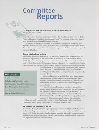 Committee Reports: Continued Improvements Planned for Quarterly