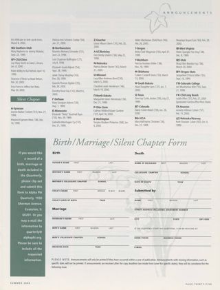 Announcements: Marriages, Summer 2000, Continued. Announcements: Silent Chapter, Summer 2000. A Traveler's Journal, Continued
