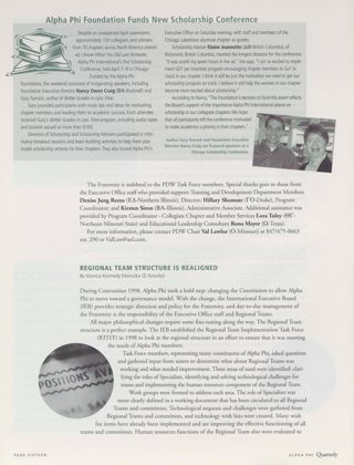 Committee Reports: Regional Team Structure Is Realigned. Why Should I Pay My Alumnae Dues?, Continued. Alpha Phi's Name Is at Stake: Why It Is Important to Choose a Licensed Vendor