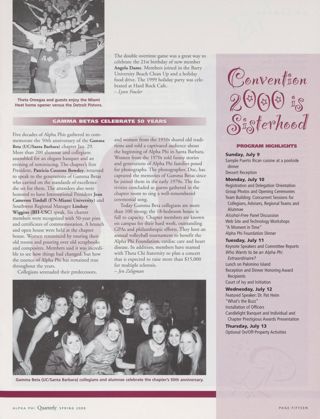 On Campus: Gamma Betas Celebrate 50 Years. Convention 2000 Is Sisterhood. On Campus: Lehigh Sister Exemplifies Philanthropy and Scholarship, Continued