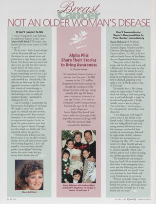 Breast Cancer: Not an Older Woman's Disease. On Campus: Sigma (Washington), Spring 2000