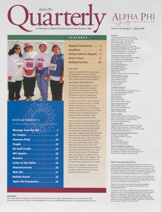 Alpha Phi Quarterly, Vol. 112, No. 2, Spring 2000 Table of Contents