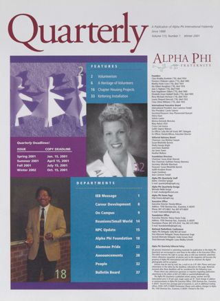 Alpha Phi Quarterly, Vol. 113, No. 1, Winter 2001 Table of Contents