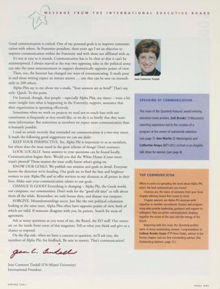 Message From the International Executive Board, Spring 2001