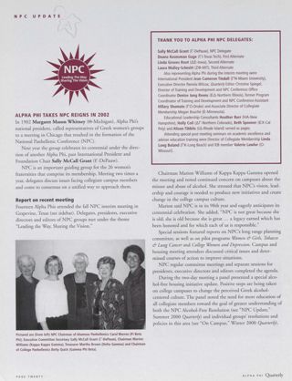 NPC Update, Spring 2001. Alumnae Pride: NYC Metro, N.Y., Spring 2001
