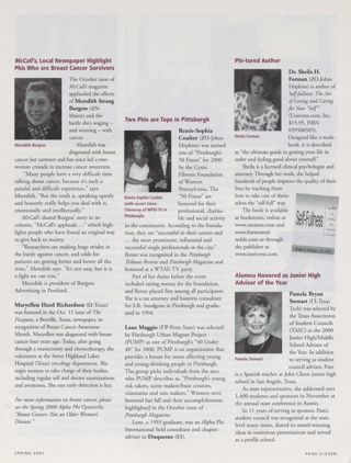 People: McCall's, Local Newspaper Highlight Phis Who Are Breast Cancer Survivors. People: Phi-tured Author, Spring 2001. People: Alumna Honored as Junior High Advisor of the Year