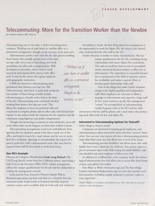 Telecommuting: More for the Transition Worker Than the Newbie
