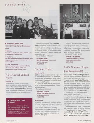 Alumnae Pride: Rockford, Ill., Spring 2001. Alumnae Pride: Attention Quad Cities Alumnae!. Alumnae Pride: Rhode Island, Spring 2001. Alumnae Pride: Greater Sacramento Area, Calif., Spring 2001. Alumnae Pride: Missoula, Mont., Spring 2001, Continued. Alumnae Pride: Fort Worth, Texas, Spring 2001. Alumnae Pride: Houston, Texas, Spring 2001, Continued
