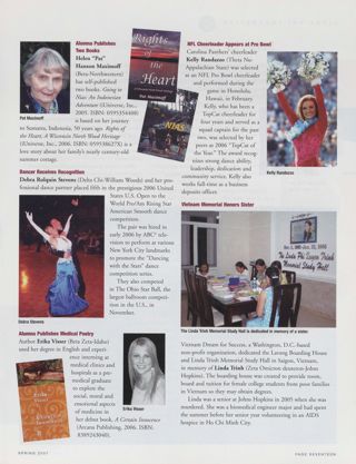 People: Alumna Publishes Two Books. People: Dancer Receives Recognition. People: Alumna Publishes Medical Poetry. People: NFL Cheerleader Appears at Pro Bowl. People: Vietnam Memorial Honors Sister