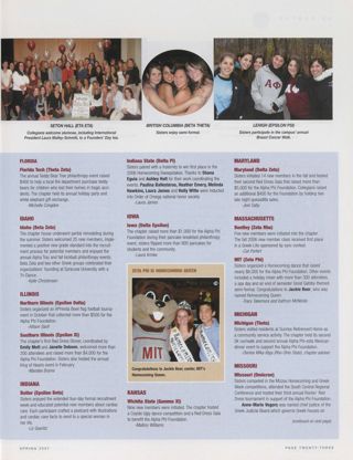 On Campus: British Columbia (Beta Theta), Spring 2007, Continued. On Campus: Florida Tech (Theta Zeta), Spring 2007. On Campus: Idaho (Beta Zeta), Spring 2007. On Campus: Northern Illinois (Epsilon Delta), Spring 2007. On Campus: Southern Illinois (Epsilon Xi), Spring 2007. On Campus: Butler (Epsilon Beta), Spring 2007. On Campus: Indiana State (Delta Pi), Spring 2007. On Campus: Iowa (Delta Epsilon), Spring 2007. On Campus: Zeta Phi Is Homecoming Queen. On Campus: Wichita State (Gamma Xi), Spring 2007. On Campus: Maryland (Delta Zeta), Spring 2007. On Campus: Bentley (Zeta Rho), Spring 2007. On Campus: MIT (Zeta Phi), Spring 2007. On Campus: Michigan (Theta), Spring 2007. On Campus: Missouri (Omicron), Spring 2007. On Campus: Seton Hall (Eta Eta), Spring 2007, Continued. On Campus: Lehigh (Epsilon Psi), Spring 2007, Continued