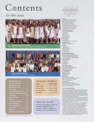 Alpha Phi Quarterly, Vol. 119, No. 3, Summer 2007 Table of Contents
