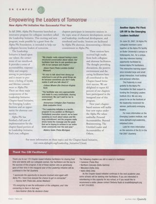 Empowering the Leaders of Tomorrow. Another Alpha Phi First: Lift Off to the Emerging Leaders Institute!. Thank You CBI Facilitators!, Summer 2007