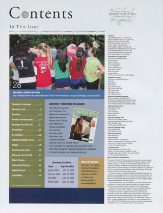 Alpha Phi Quarterly, Vol. 119, No. 4, Fall 2007 Table of Contents