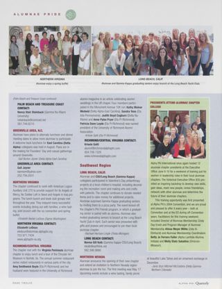 Alumnae Pride: Palm Beach and Treasure Coast, Fla., Fall 2007, Continued. Alumnae Pride: Greenville Area, N.C., Fall 2007. Alumnae Pride: Northern Virginia, Fall 2007. Alumnae Pride: Richmond/Central Virginia, Fall 2007. Alumnae Pride: Long Beach, Calif., Fall 2007. Alumnae Pride: Northern Nevada, Fall 2007. Alumnae Pride: Presidents Attend Alumnae Chapter College