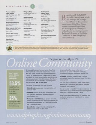 Silent Chapter, Fall 2007. Be Part of the Alpha Phi Online Community, Fall 2007