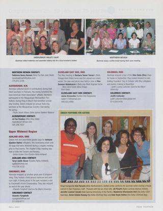 Alumnae Pride: Northern Nevada, Fall 2007, Continued. Alumnae Pride: Saddleback Valley, Calif., Fall 2007. Alumnae Pride: Albuquerque, N.M., Fall 2007. Alumnae Pride: Ashland Area, Ohio, Fall 2007. Alumnae Pride: Cincinnati, Ohio, Fall 2007. Alumnae Pride: Cleveland East Side, Ohio, Fall 2007. Alumnae Pride: Columbus, Ohio, Fall 2007. Alumnae Pride: Singer Performs for Sisters
