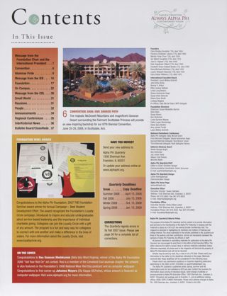 Alpha Phi Quarterly, Vol. 120, No. 1, Winter 2008 Table of Contents