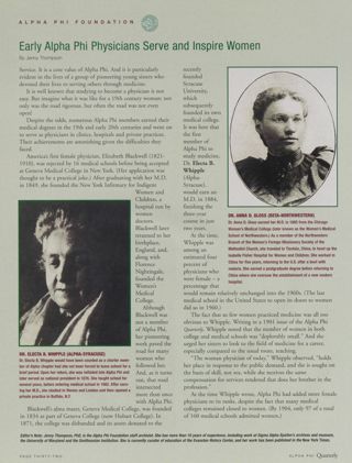 Early Alpha Phi Physicians Serve and Inspire Women