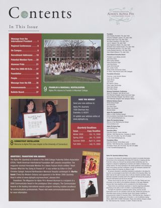Alpha Phi Quarterly, Vol. 120, No. 3, Summer 2008 Table of Contents