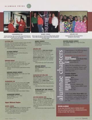 Alumnae Pride: Las Vegas, Nev., Summer 2008. Alumnae Pride: Northern Nevada, Summer 2008. Alumnae Pride: Albuquerque, N.M., Summer 2008. Alumnae Pride: Quebec, Canada, Summer 2008. Alumnae Pride: Ashland, Ohio, Summer 2008. Alumnae Pride: Cleveland East Side, Ohio, Summer 2008. Alumnae Pride: Western Reserve, Ohio, Summer 2008. Alumnae Pride: Alumnae Chapters, Summer 2008