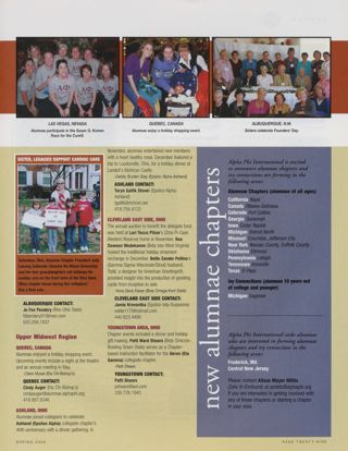 Alumnae Pride: Albuquerque, N.M., Spring 2008, Continued. Alumnae Pride: Las Vegas, Nevada, Spring 2008. Alumnae Pride: Sister, Legacies Support Cardiac Care. Alumnae Pride: Quebec, Canada, Spring 2008. Alumnae Pride: Ashland, Ohio, Spring 2008. Alumnae Pride: Cleveland East Side, Ohio, Spring 2008. Alumnae Pride: Youngstown Area, Ohio, Spring 2008. Alumnae Pride: New Alumnae Chapters, Spring 2008