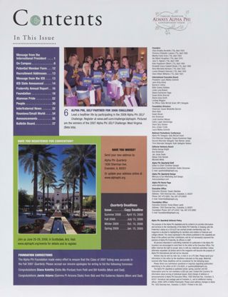 Alpha Phi Quarterly, Vol. 120, No. 2, Spring 2008 Table of Contents