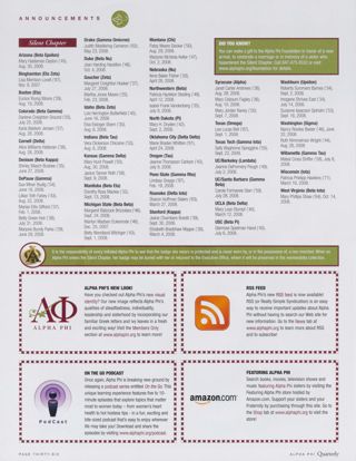 Announcements: Silent Chapter, Winter 2009. Alpha Phi's New Look!. On the Go Podcast, Winter 2009. RSS Feed, Winter 2009. Featuring Alpha Phi, Winter 2009