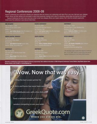 Regional Conferences, 2008-2009. Greek Quote Advertisement, Winter 2009