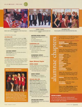 Alumnae Pride: Las Vegas, Nev., Summer 2009. Alumnae Pride: Northern Nevada, Summer 2009. Alumnae Pride: Sisters Celebrate Heart Month. Alumnae Pride: Albuquerque, N.M., Summer 2009. Alumnae Pride: Quebec, Canada, Summer 2009. Alumnae Pride: Ashland Area, Ohio, Summer 2009. Alumnae Pride: Columbus, Ohio, Summer 2009. Alumnae Pride: Alumnae Chapters, Summer 2009