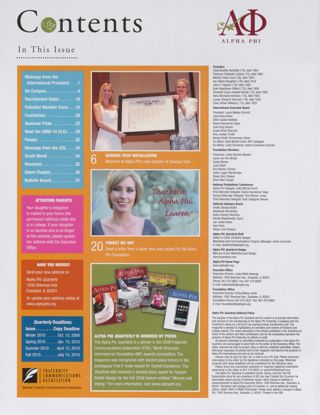 Alpha Phi Quarterly, Vol. 121, No. 3, Summer 2009 Table of Contents