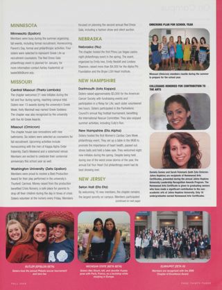 On Campus: Elmhurst (Zeta Xi), Fall 2009, Continued. On Campus: Butler (Epsilon Beta), Fall 2009, Continued. On Campus: Michigan State (Beta Beta), Fall 2009, Continued. On Campus: Minnesota (Epsilon), Fall 2009. On Campus: Central Missouri (Theta Lambda), Fall 2009. On Campus: Missouri (Omicron), Fall 2009. On Campus: Washington University (Zeta Upsilon), Fall 2009. On Campus: Nebraska (Nu), Fall 2009. On Campus: Dartmouth (Iota Kappa), Fall 2009. On Campus: New Hampshire (Eta Alpha), Fall 2009. On Campus: Seton Hall (Eta Eta), Fall 2009. On Campus: Omicrons Plan for School Year. On Campus: Collegians Honored for Contribution to the Arts